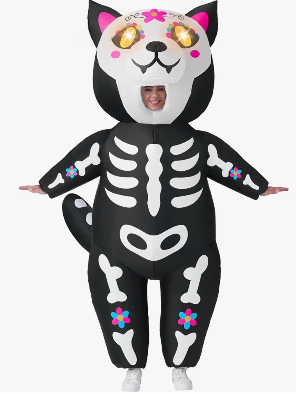 Skeleton Cat Blow Inflatable Kids Costumes , Child Size 7-10, Inflatable Costume